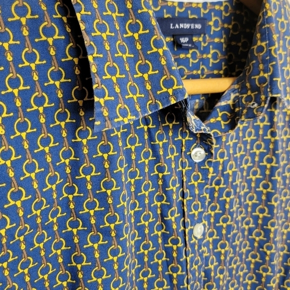 Lands' End | Petite Equestrian Horse Bit Print Button Down Shirt Size 16P - Picture 4 of 5